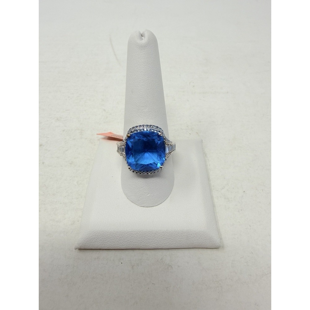 Shop LC Simulated Aqua Quartz/Multi Gemstone Size 10 Ring in Silvertone 5492